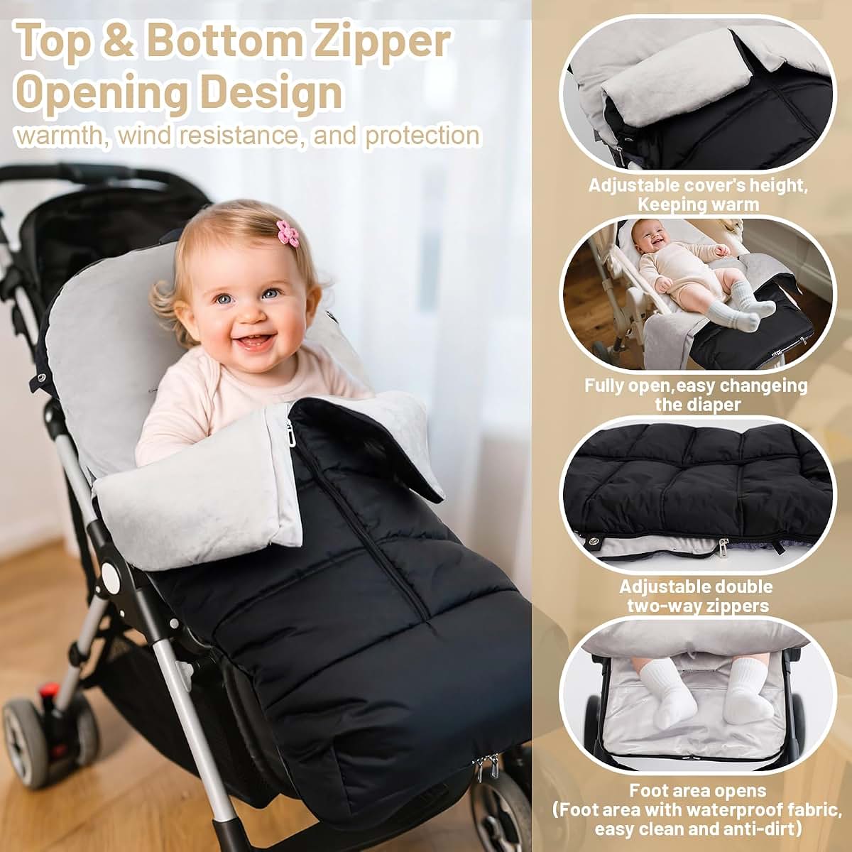 KAKIBLIN Stroller Footmuff, Waterproof Winter Bunting Bag