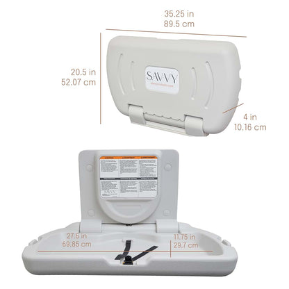 SVYP SlimFold Commercial Baby Changing Station, Wall-Mounted, White Granite