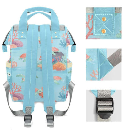 YallLocoMo Custom Diaper Bag Backpack, Cartoon Turtle Coral Print (photo 4)