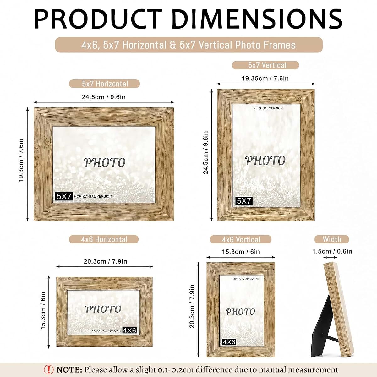 WBW Personalized Engraved Wood Photo Frame, Custom Text ＆ Picture 4x6/5x7 Frame