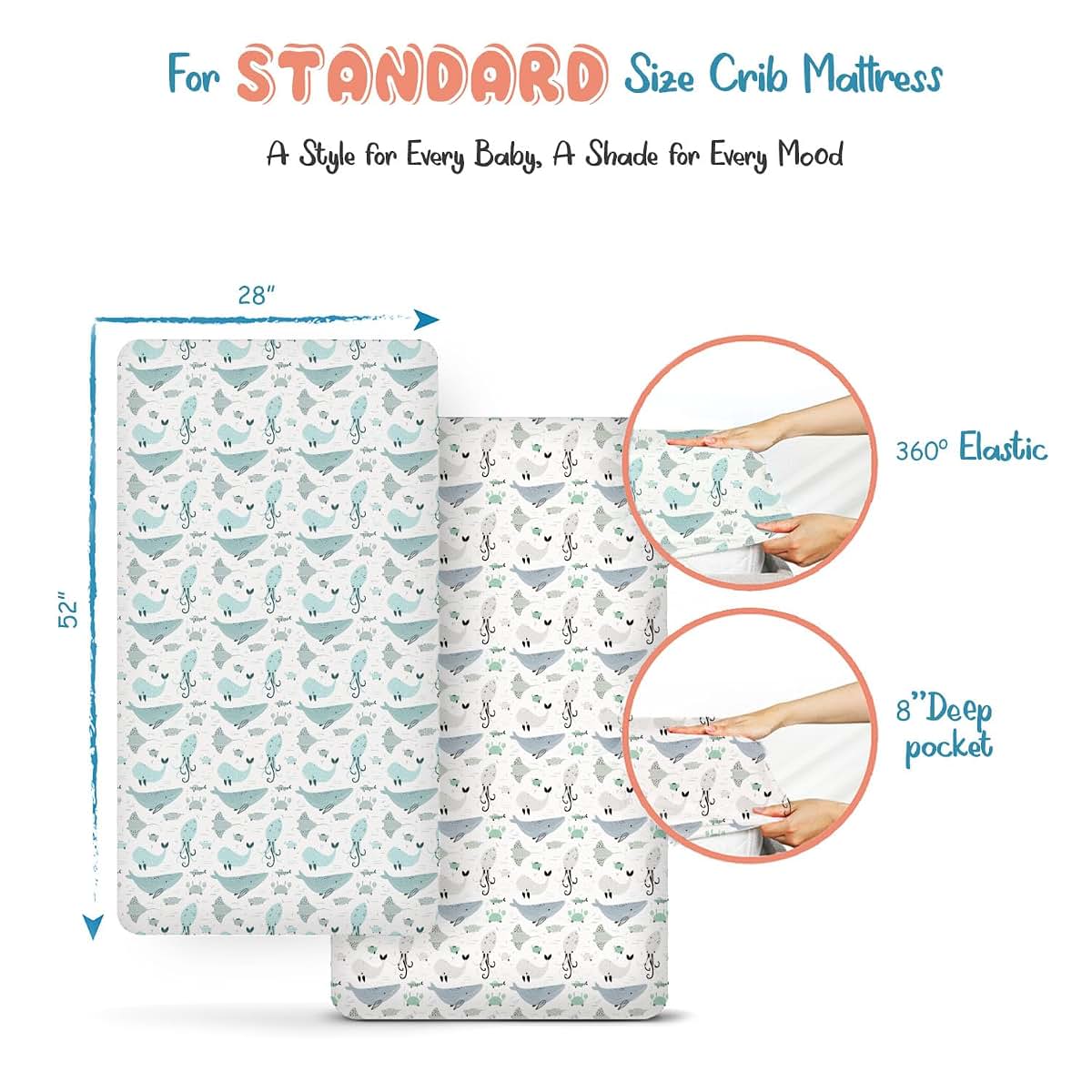 Threadmill 100% Organic Cotton Fitted Crib Sheets, 2 Pack