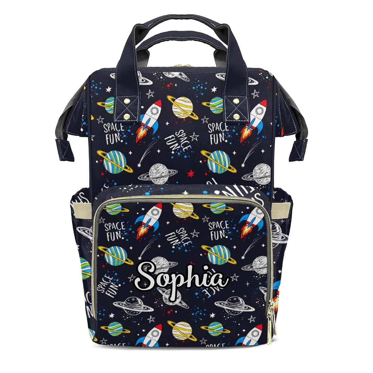 Joyestore Personalized Space Planet Fun Custom Mom Bag with Name,Dad and Mom Diaper Backpack Waterproof Baby Shower for