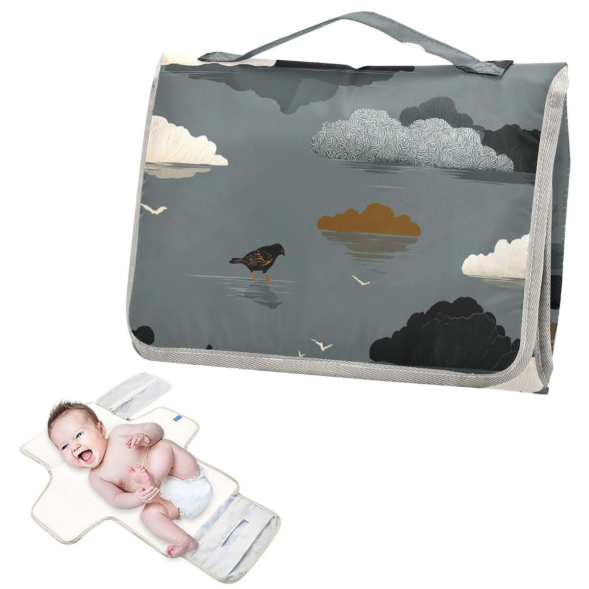Decor Gift Reusable Baby Changing Mat With Tissue Pocket Cloud Island Gray