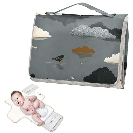 Decor Gift Reusable Baby Changing Mat With Tissue Pocket Cloud Island Gray