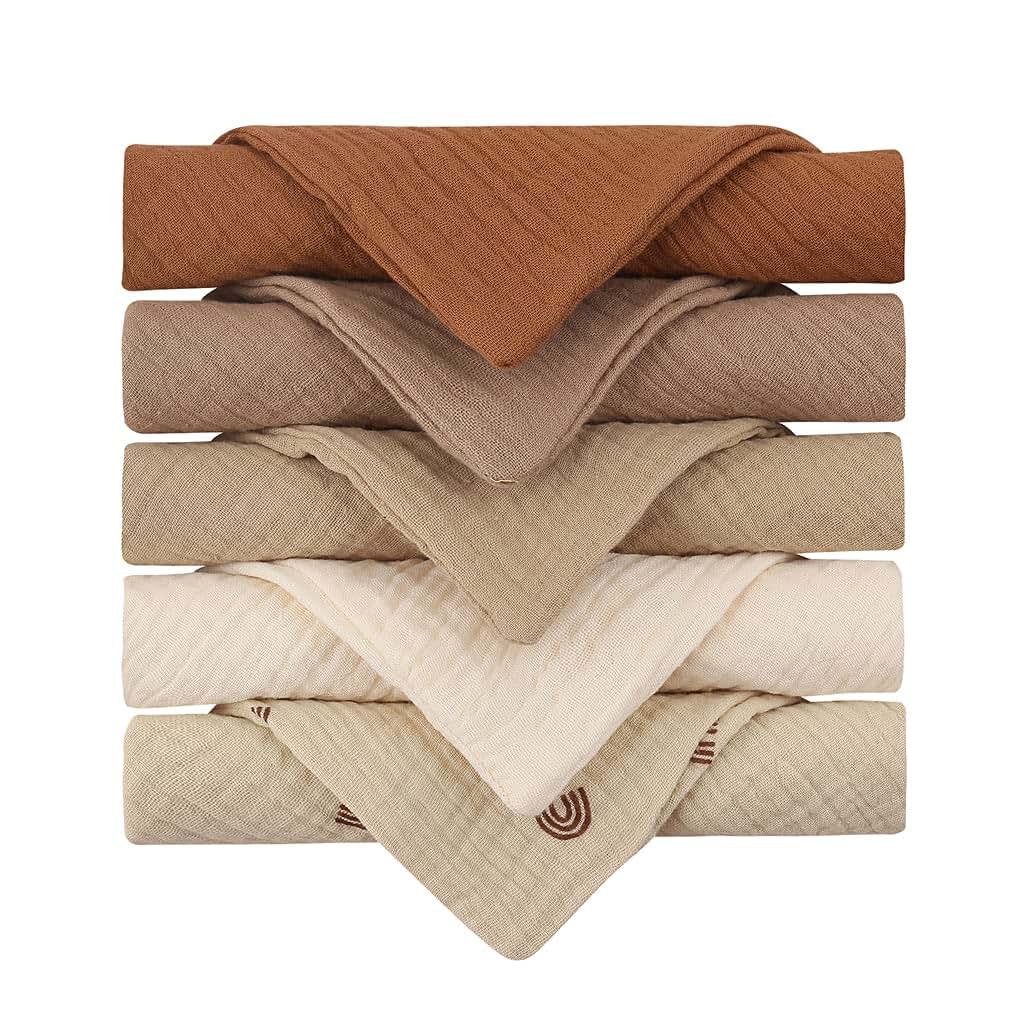 Xegzlh Cotton Gauze Baby Towel Set, 5 Piece Square Washcloths