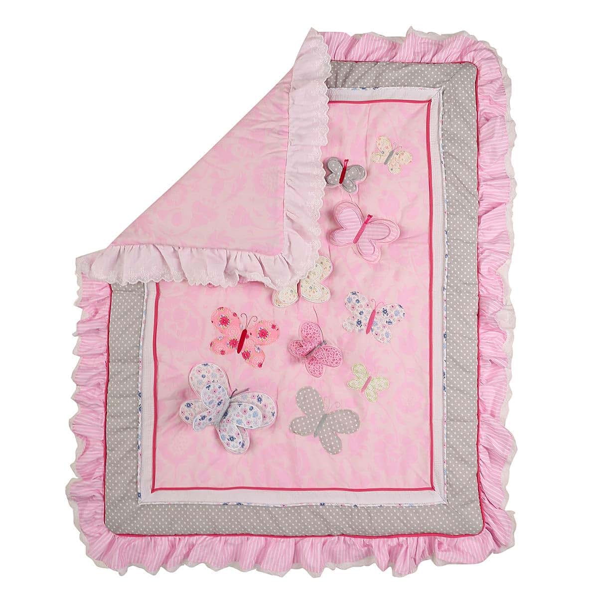 CribMATE Pink Butterfly Crib Quilted Comforter 1 PC Embroidered Butterfly Nursery Quilted Blanket (photo 2)
