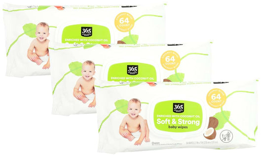365 by Whole Foods Market Coconut Baby Wipes, 64 Count, Pack of 3