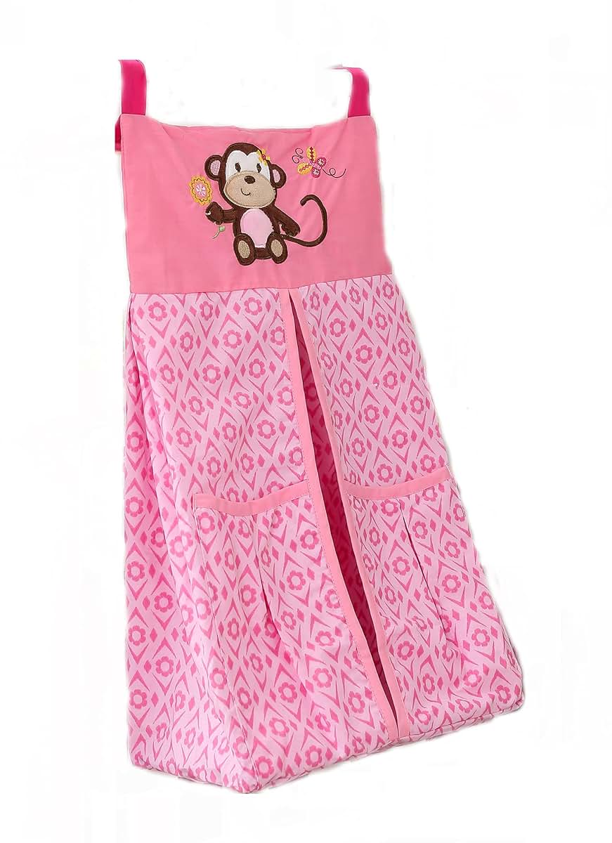 CribMATE Pink Embroidered Monkey Nursery Diaper Stacker