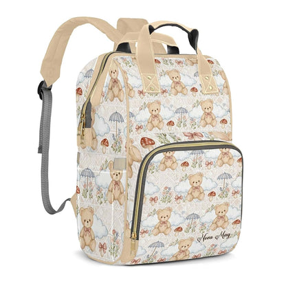 LiSoAkWE Personalized Diaper Bag Backpack with Name,Customized Cute Bear Clouds Bow Mushrooms Nappy Backpack for Baby (photo 2)