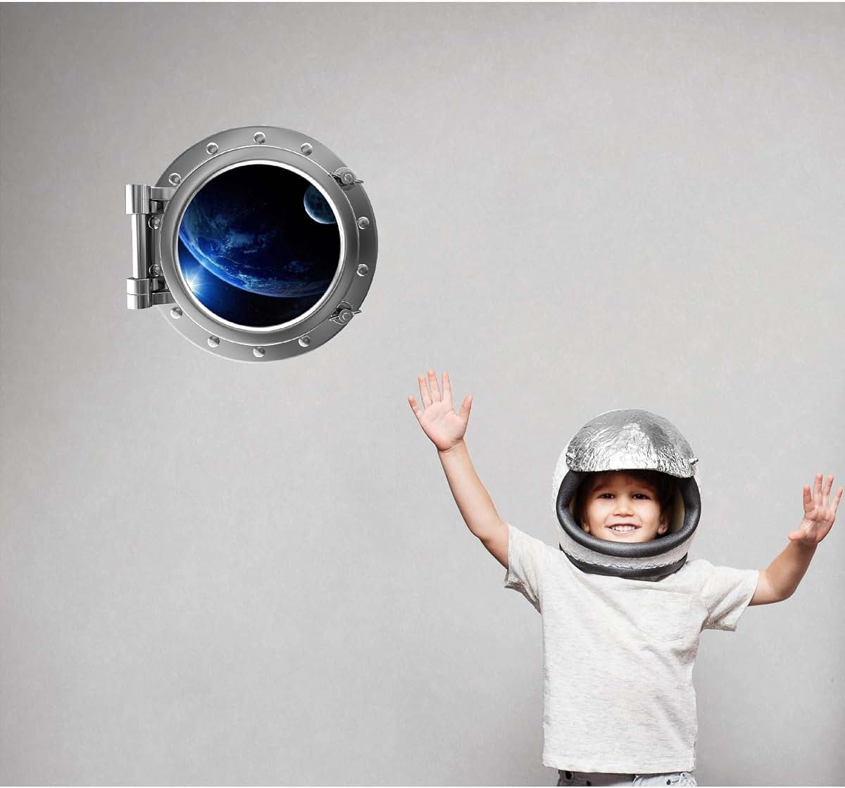 Stickit Graphix PortScape Space 3D Earth And Moon Silver Porthole Wall Decal (photo 3)