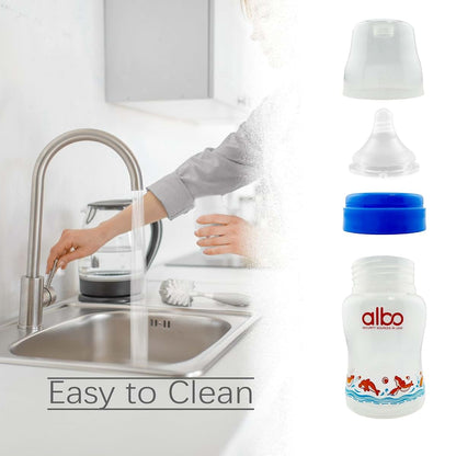 ALBO BABY- 3m+ ARC Type Natural Flow ‎Anti-Colic Baby Feeding Bottle 7oz/200ML,3 Counts Variable Flow Frosted Nipples