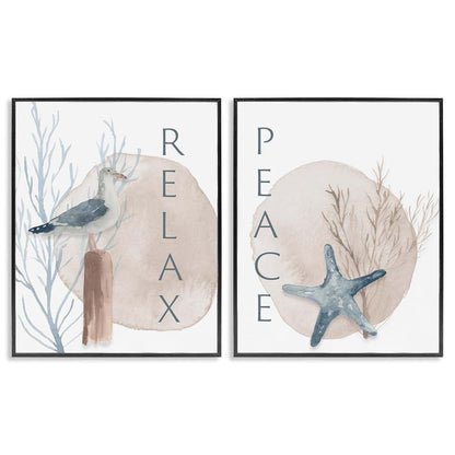 Stupell Industries Nautical Seagull Starfish Framed Print Set