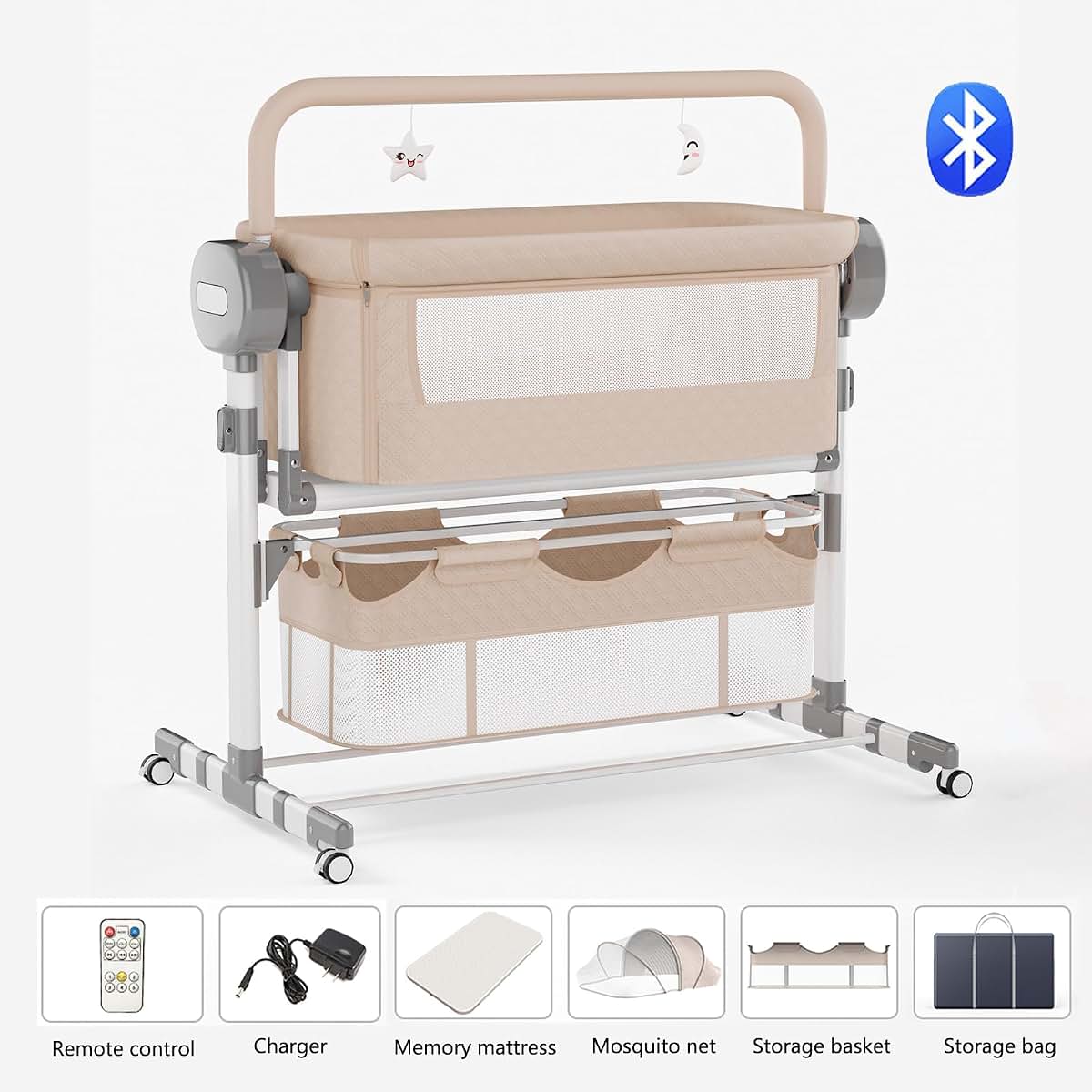 Reenborn Electric Bluetooth Smart Bassinet for Co-Sleeping, Foldable Baby Bedside Crib Sleeper, Convertible Bedside (photo 2)