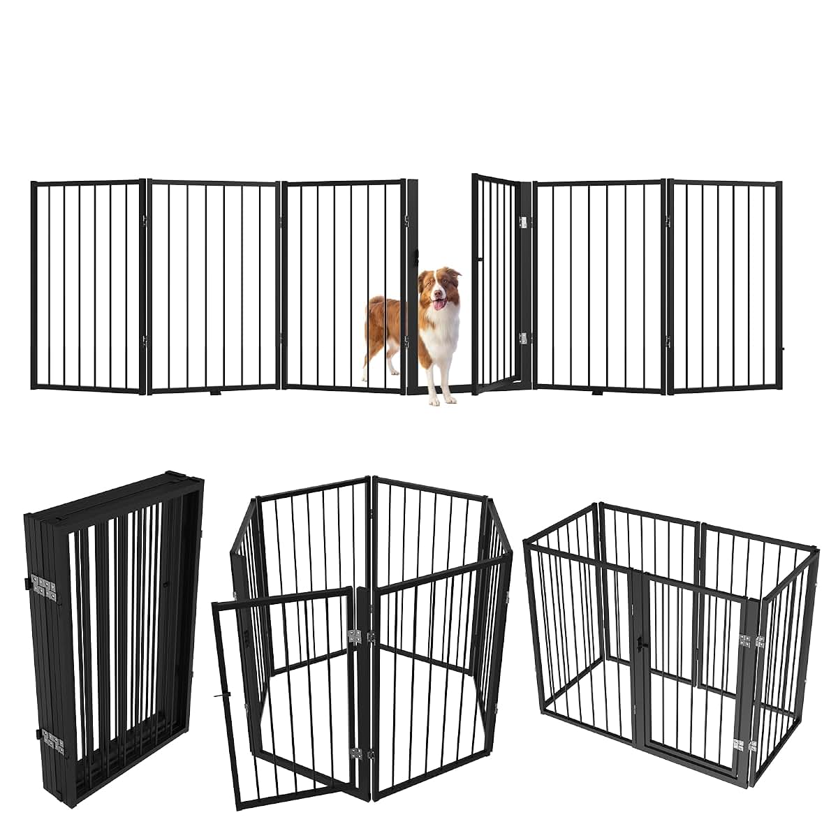 Aiksiwai Metal Freestanding Dog Gate for Indoor & Outdoor Pet Containment