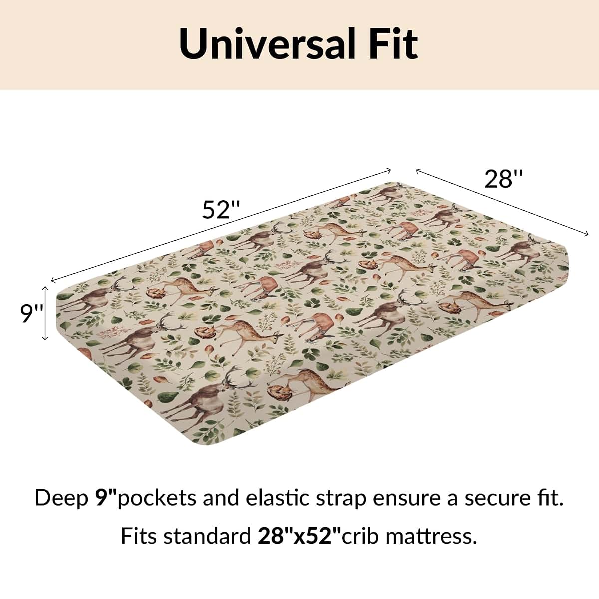 Cstdyfrv Vintage Deer Boho Leaves Baby Crib Sheet Standard Size (photo 4)