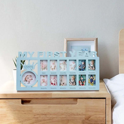 Ter Baby yearly picture frame-my first year baby 12 month photo frame-1st birthday keepsakes (Blue), Z-Keepsake Frames-1