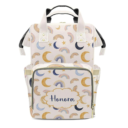 Joyestore Personalized Rainbows Stars Moons Custom Mom Bag with Name,Dad and Mom Diaper Backpack Waterproof Baby Shower