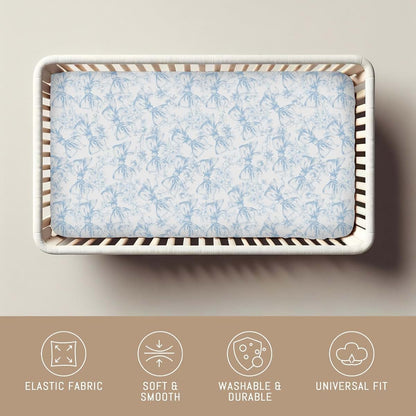 Selgkds Vintage Blue Chinoiserie Flower Bows Baby Crib Sheets for Girls Retro Floral Bows Soft Snug Fitted Crib
