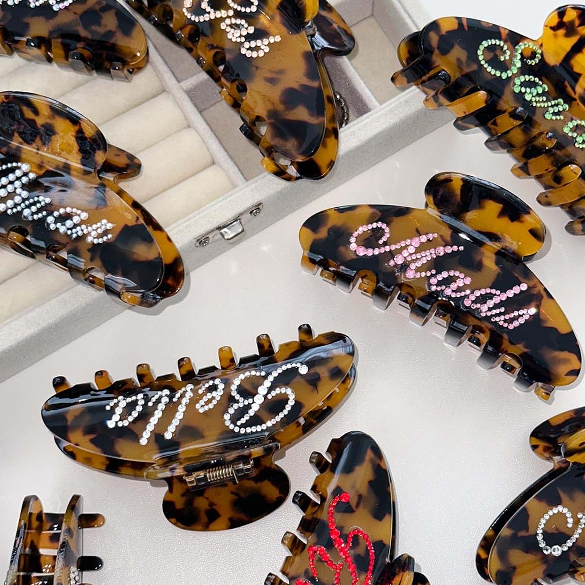 Ouseon Personalized Rhinestone Hair Claw Barrette, 4-Inch Tortoise Clip (photo 3)