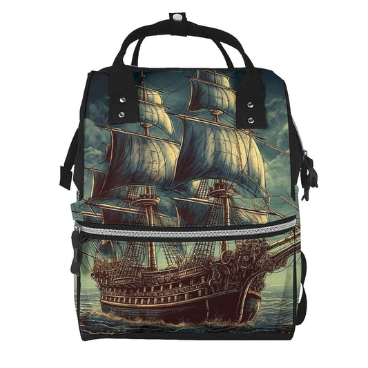 LHDGBNV Nautical Vintage Sailing Pirate Ship Diaper Bag Backpack Baby Essentials Diapers Bag,Waterproof Mummy Backpack