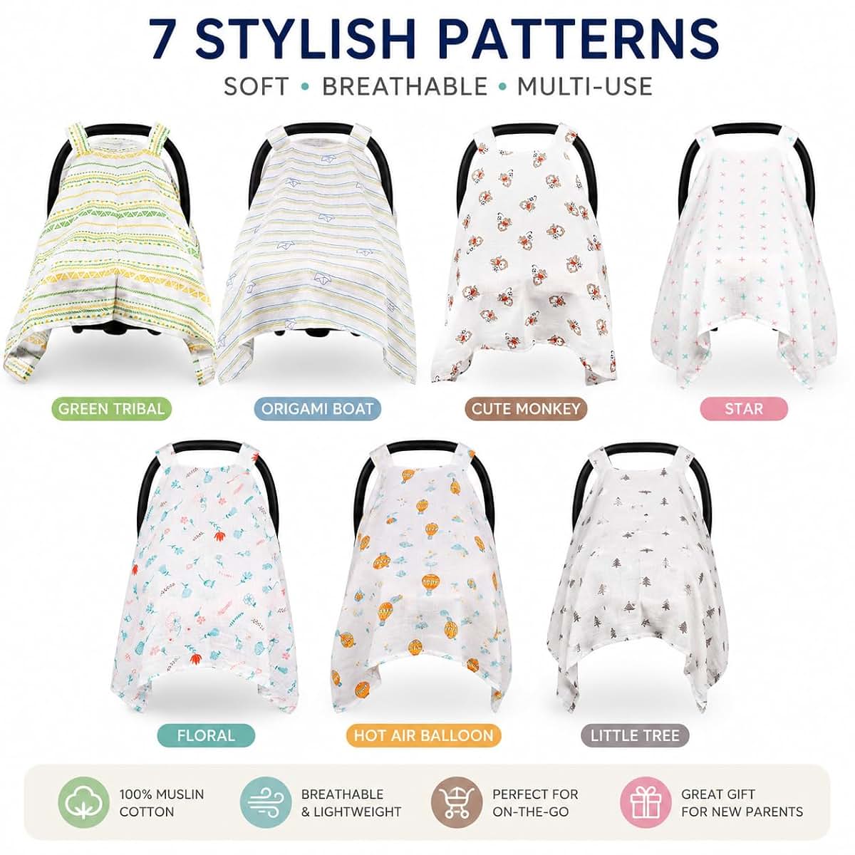 Creloven Baby Car Seat Cover Star - Muslin Cotton Canopy (photo 3)