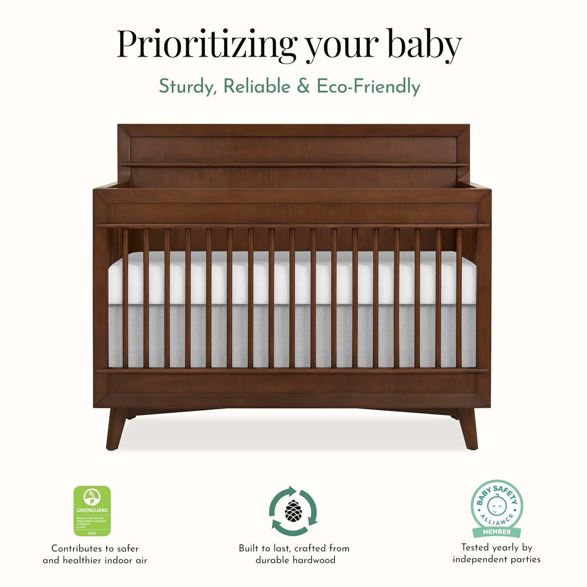 Evolur Loft Antilia Mid-Century 4-in-1 Crib in Walnut, Greenguard Gold & JPMA Certified, Baby Crib Converts to Toddler (photo 4)