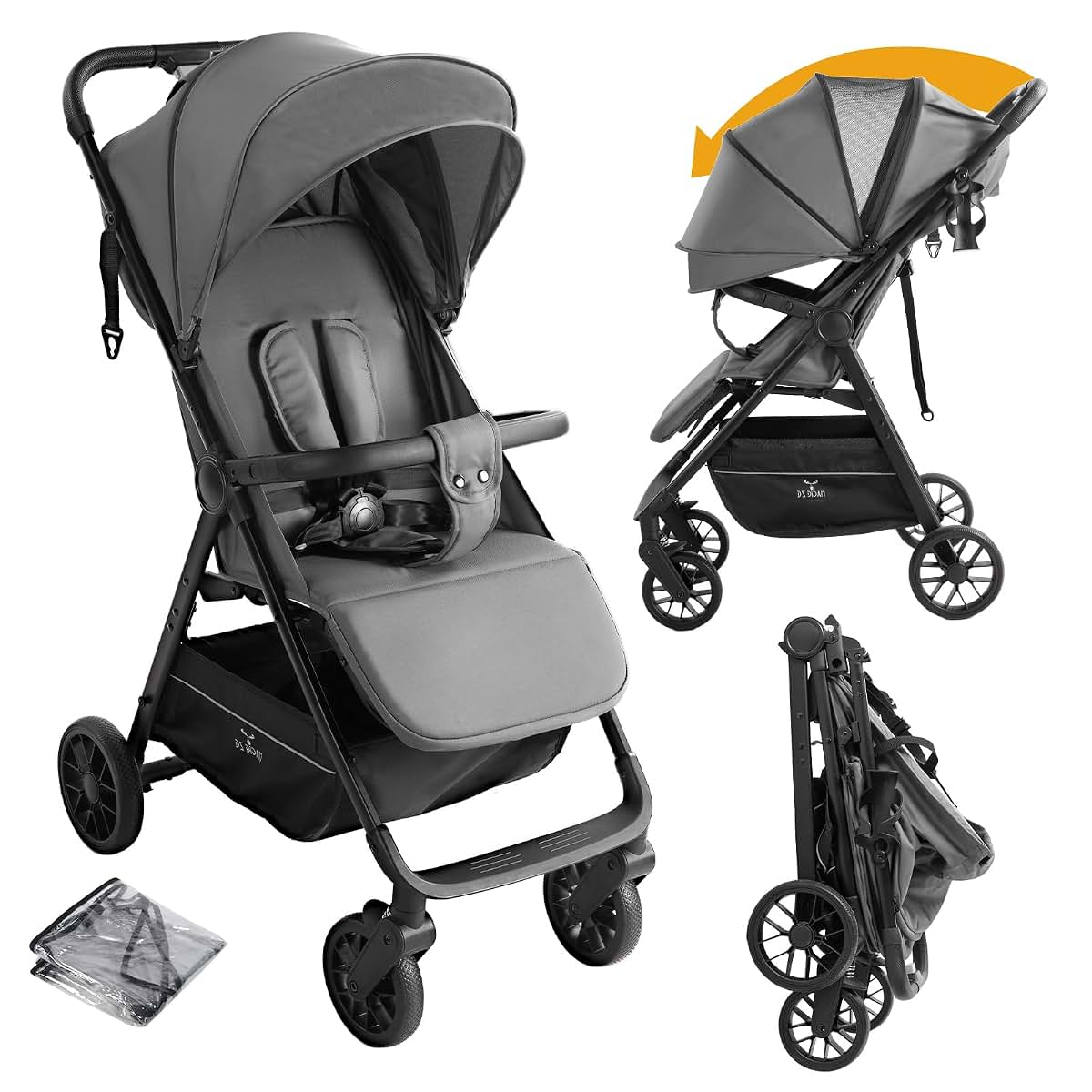 BabyOneStop Lightweight Foldable Stroller with Five-Point Harness and Storage Basket