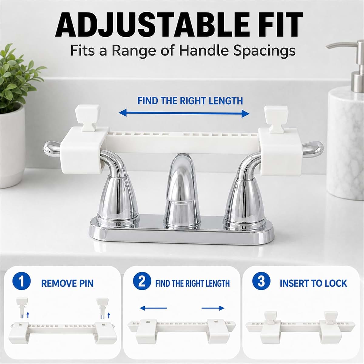 KIMPOK Faucet Handle Lock for 2-Handle Sinks, Adjustable Child Safety Guard | Multi-slot rail stays securely (photo 3)