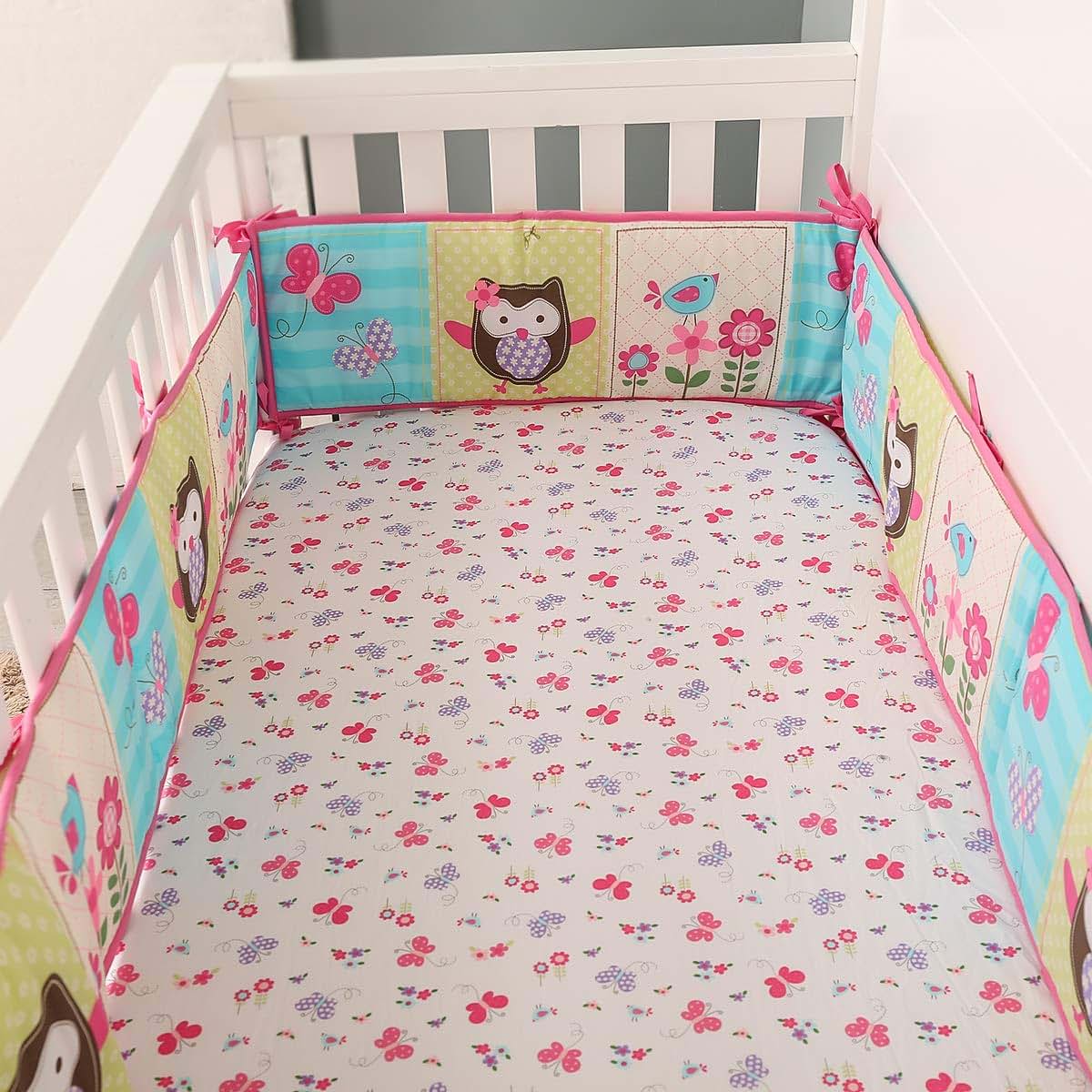 CribMATE 3 Pieces Pink Floral Owl Nursery Crib Bedding Set (photo 2)