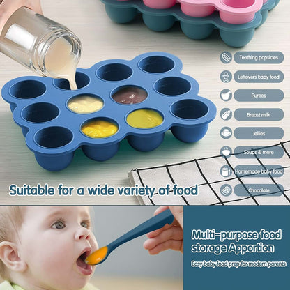 HIWOOD Silicone Freezer Tray with Lid, 12 x 1.5oz Pods, Midnight Blue