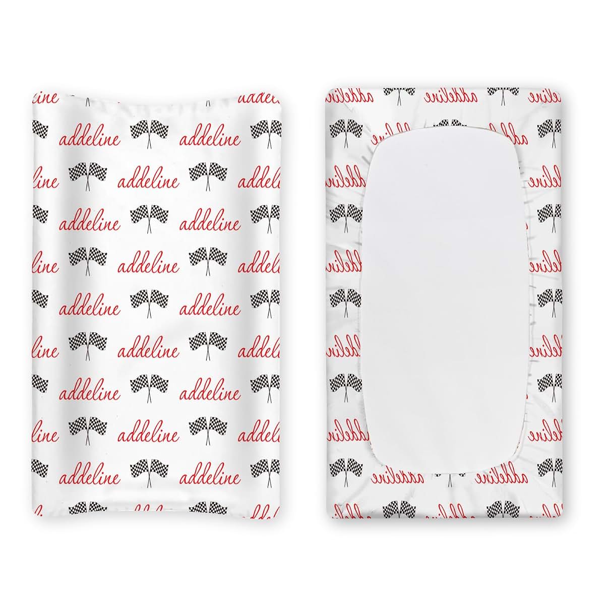 Duckbe Personalized Baby Changing Pad Cover - Muslin Fitted Sheet for Bassinet & Crib, Racing Flag (16x32)