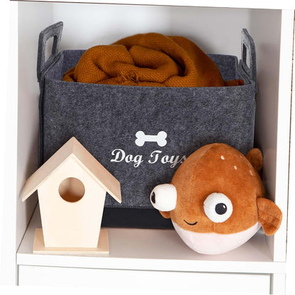 SOLUSTRE Pet Toy Storage Basket Felt Organizer Grey with Side Handles