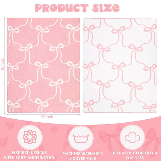 BabyOneStop Pink Bow Baby Blanket, Lightweight Corduroy Throw for Nursery
