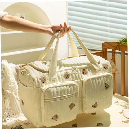 Peosaard Quilted Diaper Bag Large Capacity Teddy Bear Pattern Cute Duffle Bag Portable & Lightweight for Hospital and (photo 3)
