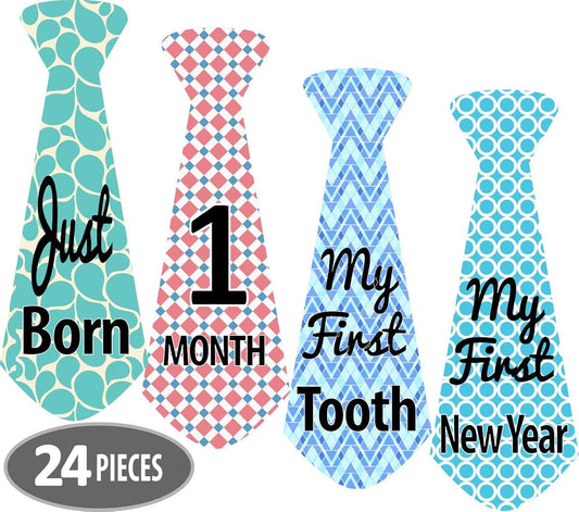 Mesmerico USA Mesmerico 24 Baby Monthly Holiday Tie Necktie Stickers - Baby Boy First Year Month Age Growth Milestones