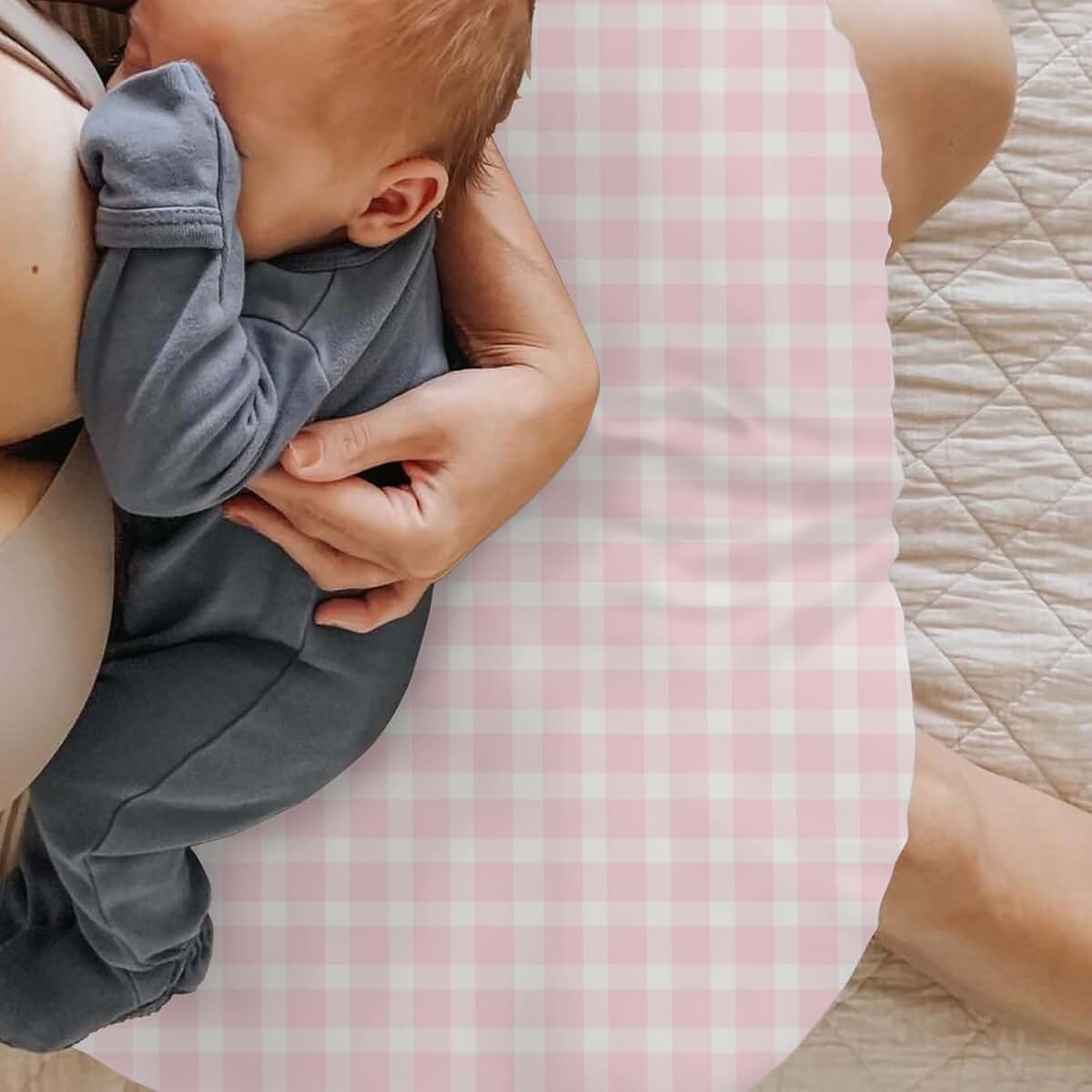 Selgkds Pink Plaids Nursing Pillow Cover, 22x18 Inches