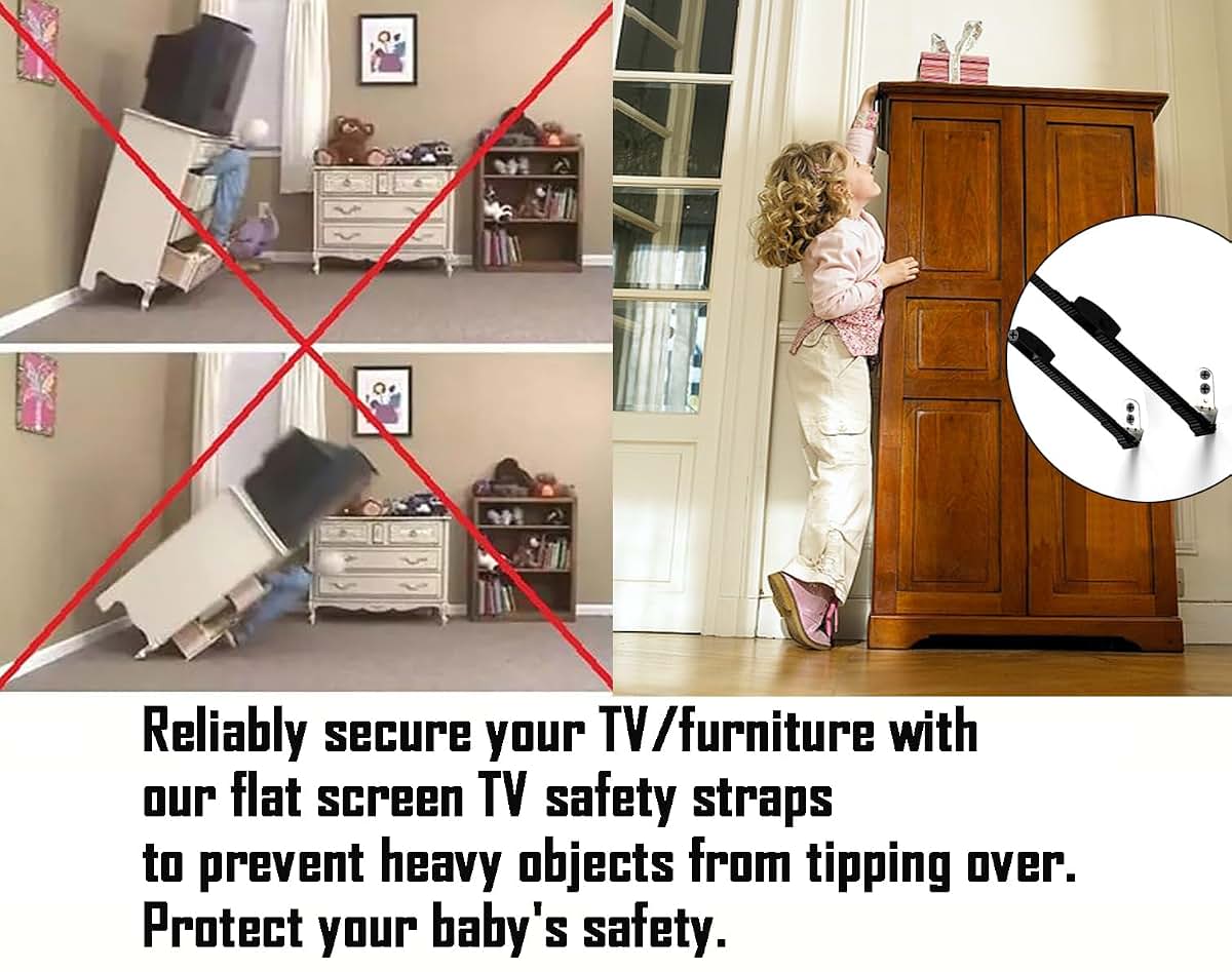 Anti-Tip TV Straps Safety Kit for Flat Screen Furniture Anchoring