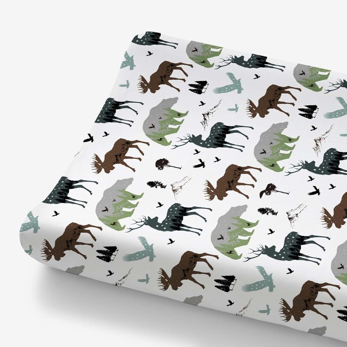Boho Forest Animal Changing Pad Cover for Babies - Polyester Fitted Mat Sheet