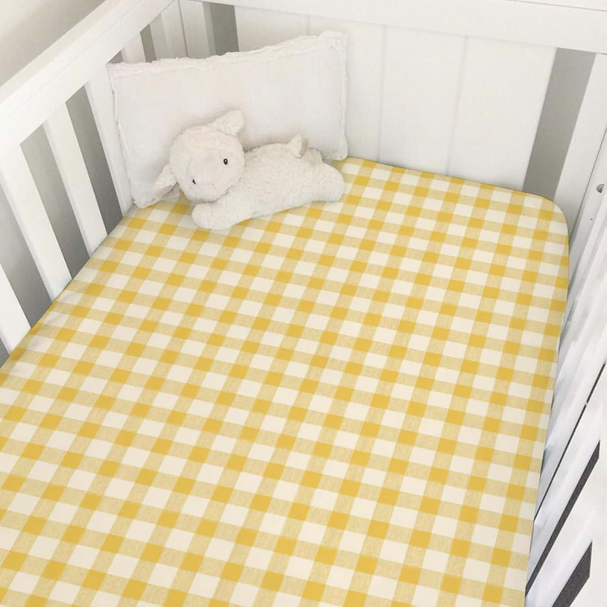 Dpjkevw Yellow And White Checkered Fitted Crib Sheet (photo 2)