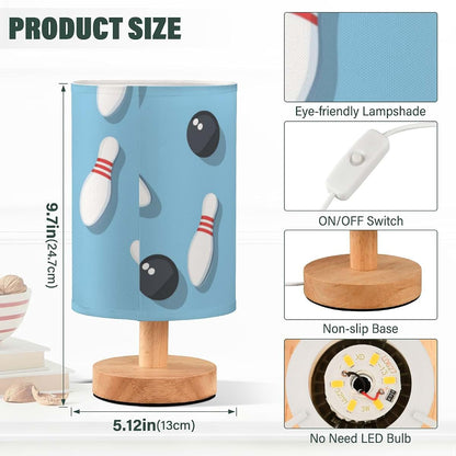 Vdsrup Bowling Ball Table Lamp with USB Port, Fabric Shade and Wood Base
