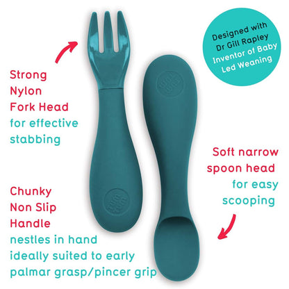 TUM TUM Baby Cutlery Set, Silicone Spoon & Fork with Travel Case, Blue