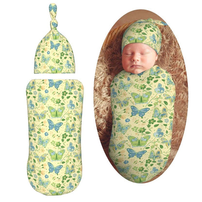 Muishi Butterflies Swaddle Blanket and Hat Set for Newborns