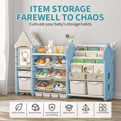 Unicoo Kids Toy Storage Organizer with Bookshelf and 14-Bin Playroom Unit