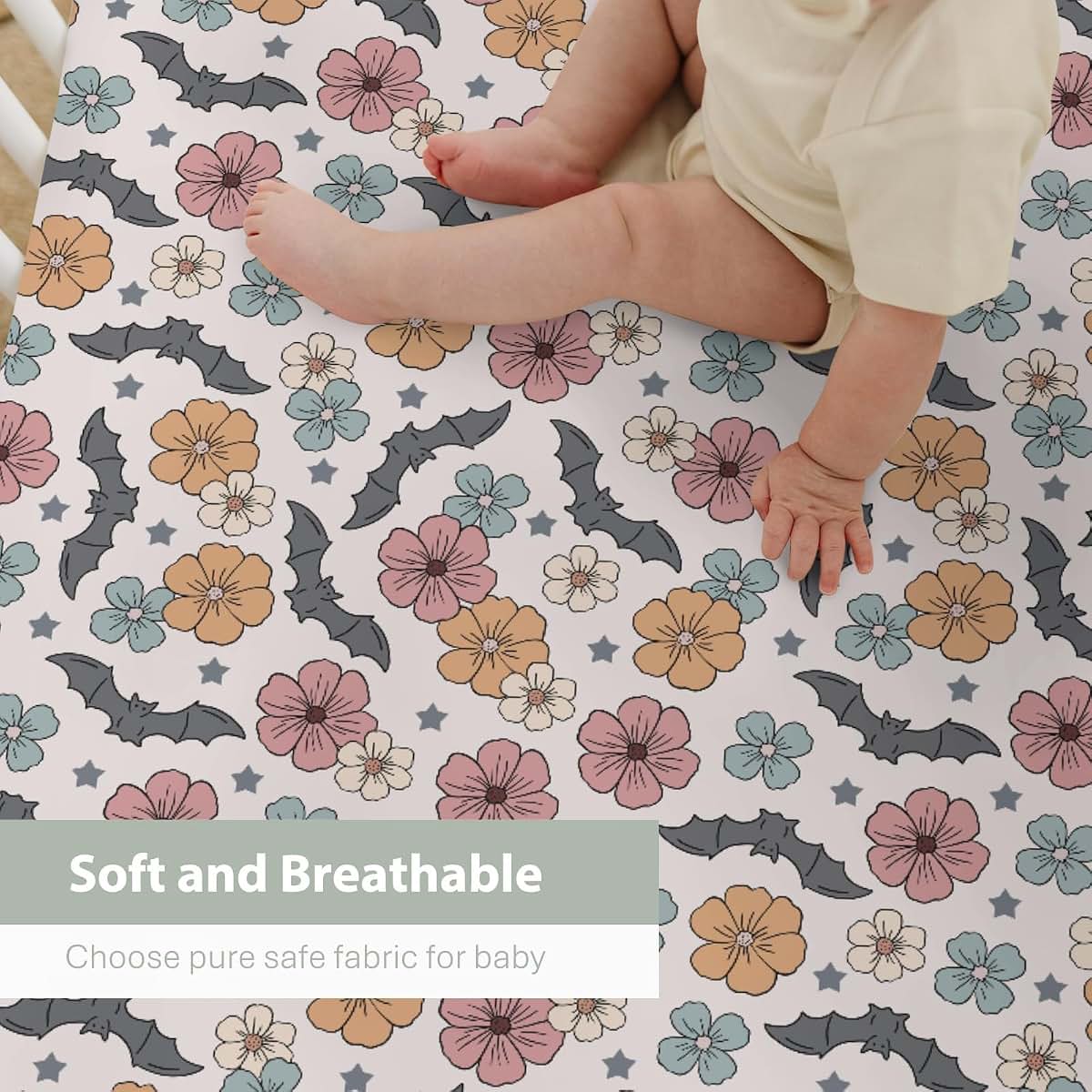 Boho Floral Bats Fitted Crib Sheets for Standard & Toddler Mattresses