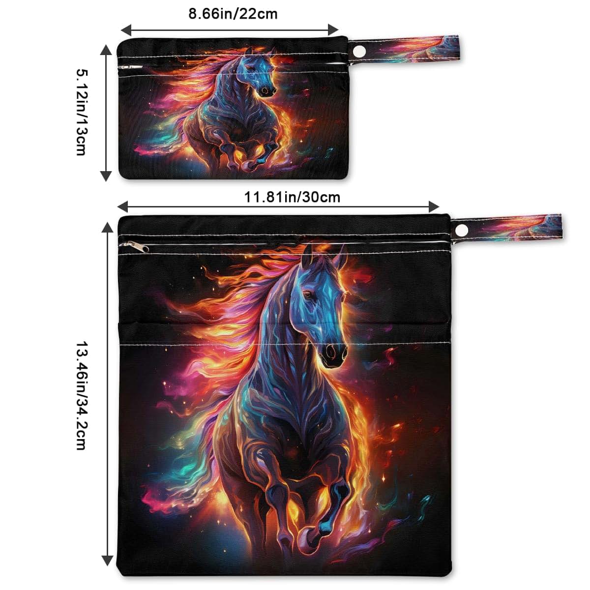 BabyOneStop Colorful Fire Horse Wet Dry Bag Set, Reusable Waterproof Storage