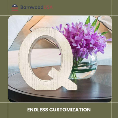 BARNWOODUSA Rustic Large Wooden Letter Q, Whitewash Distressed Finish