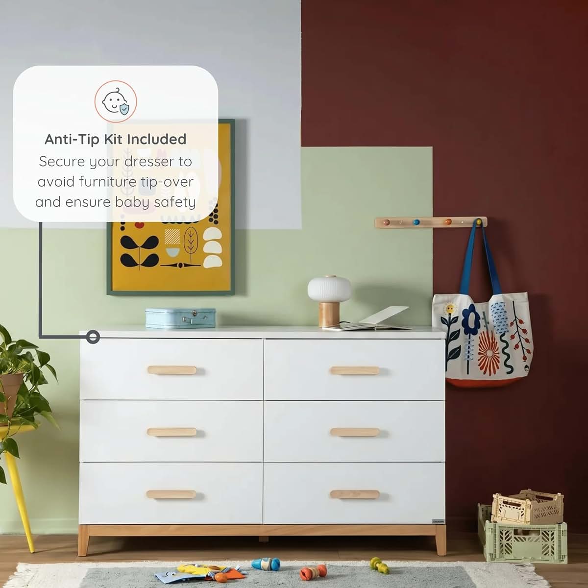 dadada LaLa 6-Drawer, Wide Dresser for Nursery, Deep Drawers, White/Natural (photo 4)