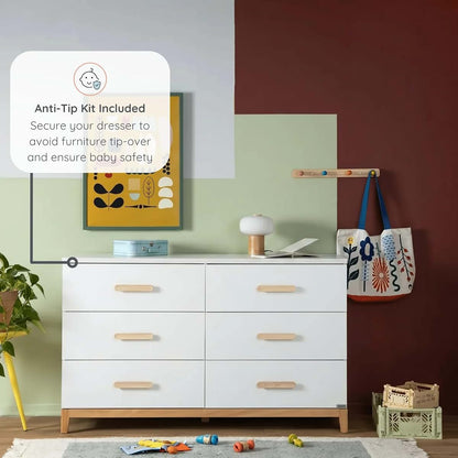 dadada LaLa 6-Drawer, Wide Dresser for Nursery, Deep Drawers, White/Natural (photo 4)