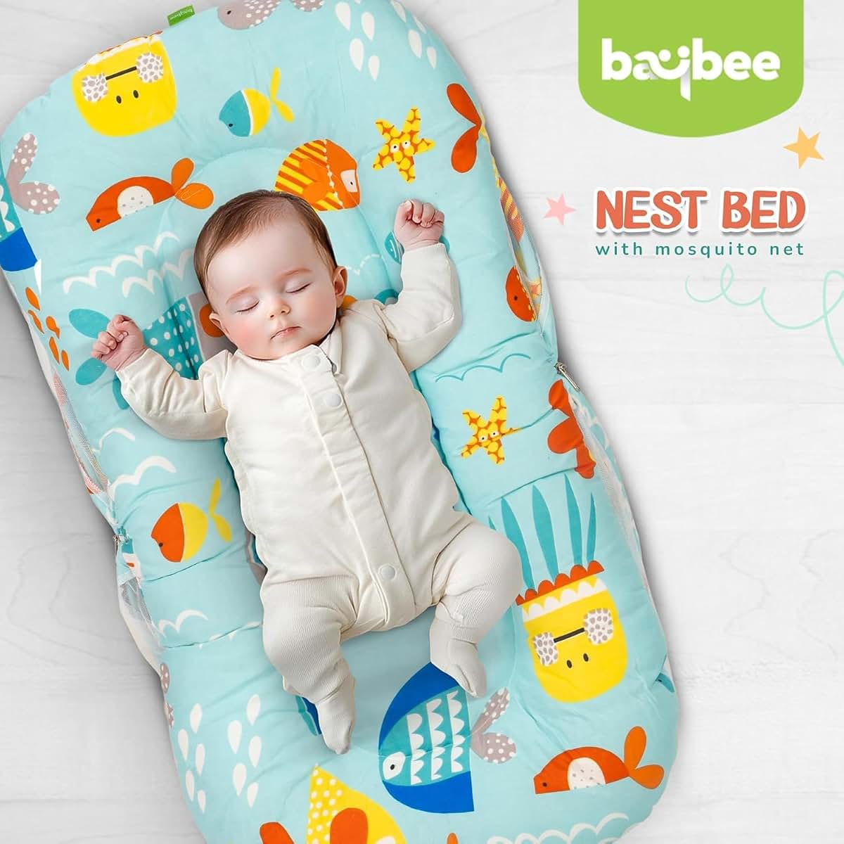 PGM DISTRIBUTORS BAYBEE Baby Bedding Set with Mosquito Net, Mattress, Neck Pillow, 0-6 Months, Travel Friendly (Light (photo 2)