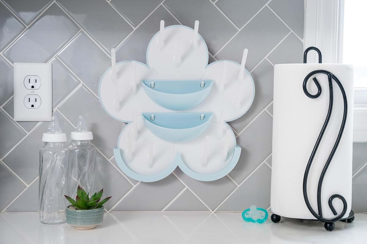 The Bottle Blossom- Wall Mounted Baby Bottle Drying Rack for Bottles, Cups, Sippy Cups, Vertical Wall Hanging, Space (photo 2)